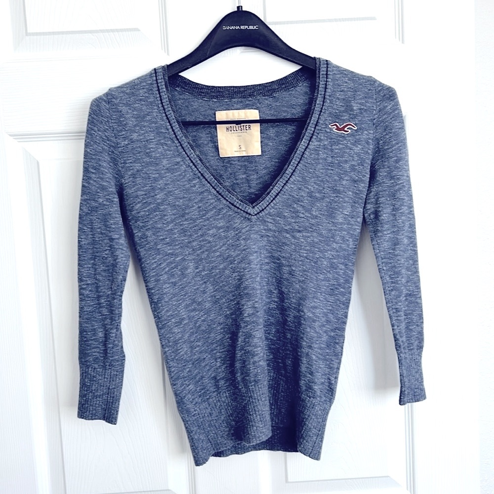 Vintage Hollister Blue 3/4 Sleeve V Neck Sweater Size S